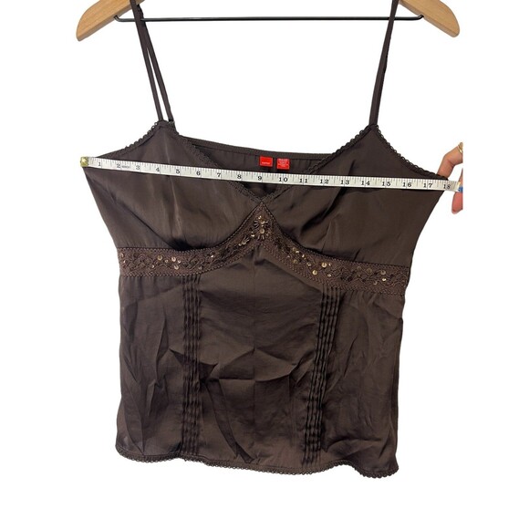 Y2K 2000s Esprit Brown Satin Beaded Sequin Boho Fairy Grunge Cami Tank Top Large - Picture 11 of 14